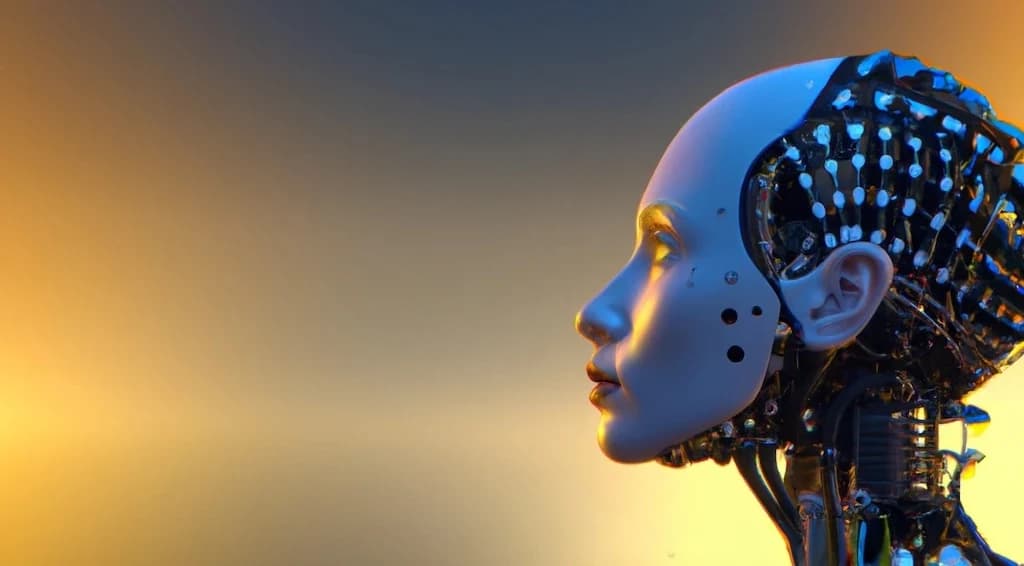 A humanoid robot staring into the distance A humanoid robot staring into the distance