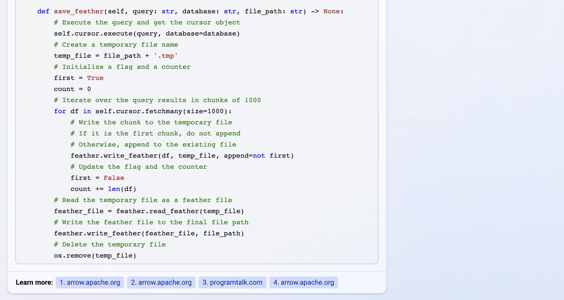 Bing Chat > save_feather() function with a temp file using append in write_feather