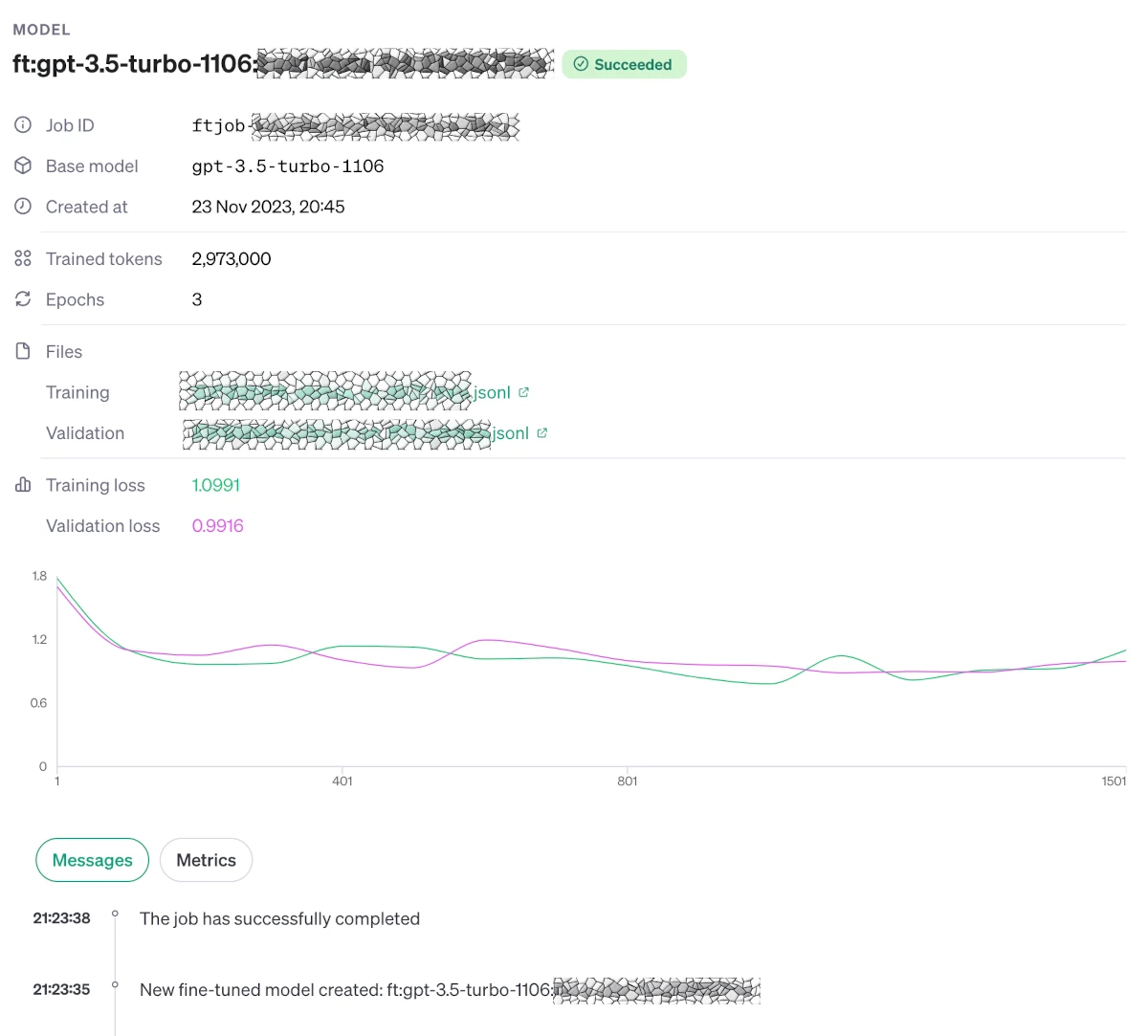 'OpenAI Fine-tuning model metrics'