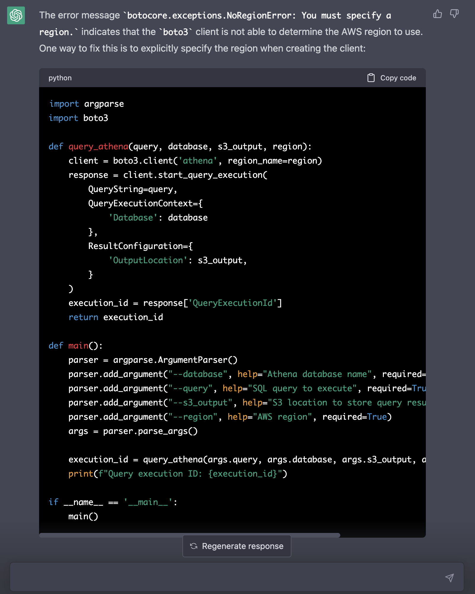 ChatGPT > Fix botocore.exceptions.NoRegionError