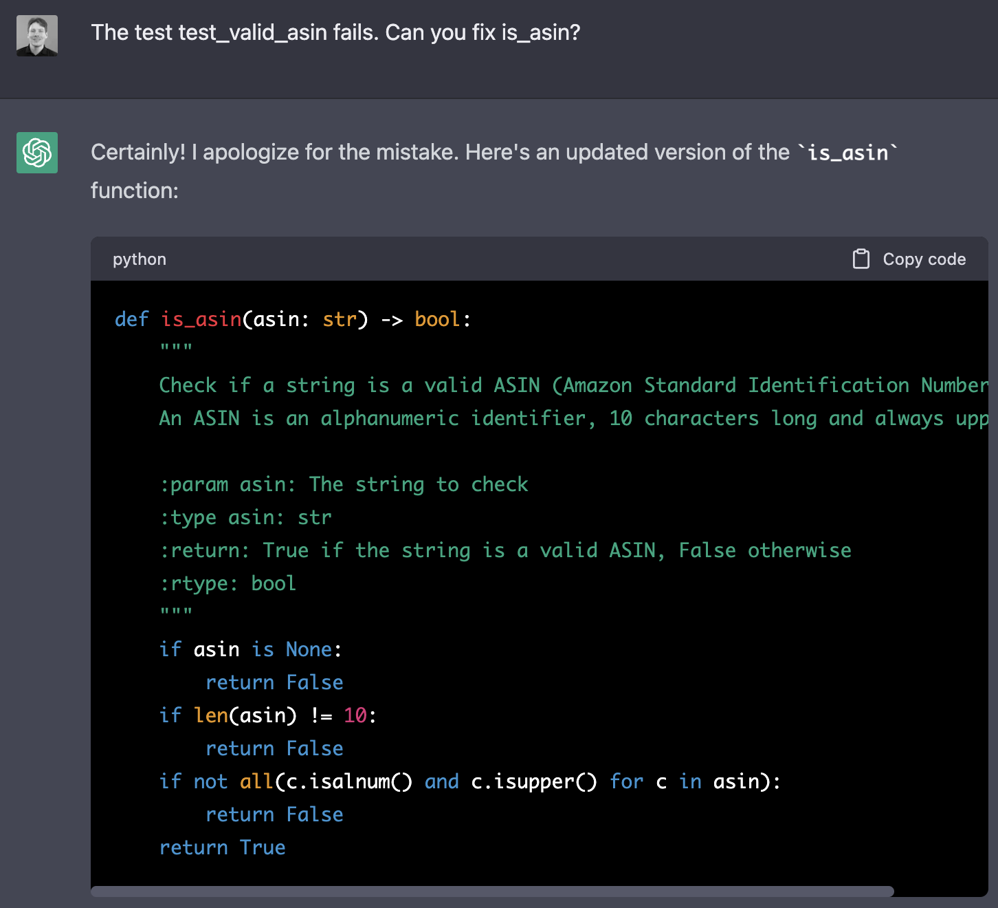 ChatGPT > The test test_valid_asin fails. Can you fix is_asin?